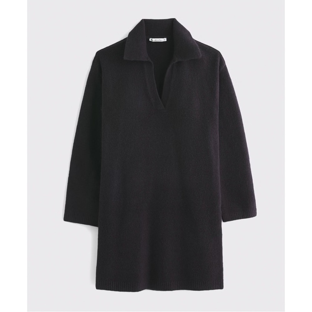 Abercrombie & Fitch Black Long-Sleeve Collared Sweater Mini Dress Women Size M